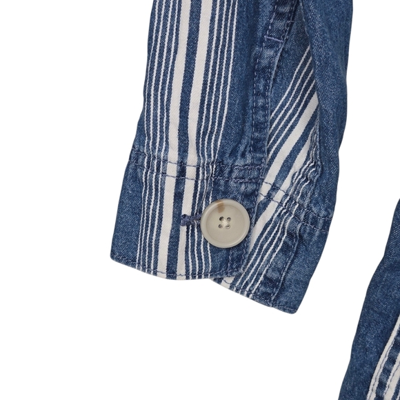J Crew Denim Womens Striped Cotton Button Front Belted Jean Jacket Size XS - Picture 4 of 10